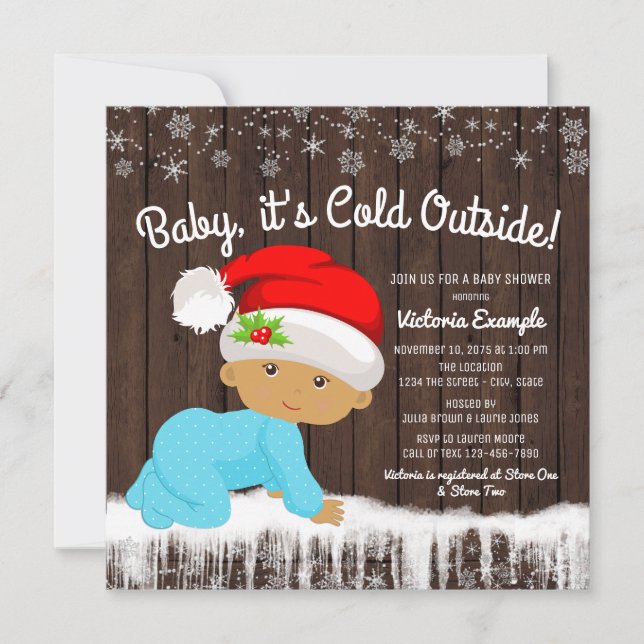 Baby its Cold Outside Ethnic Boy Baby Shower Invitation (Front)