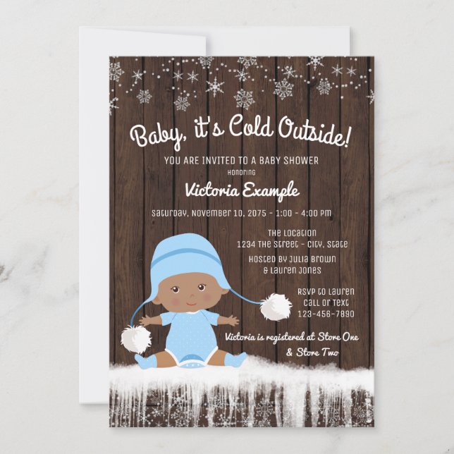 Baby its Cold Outside Ethnic Boy Baby Shower Invitation (Front)