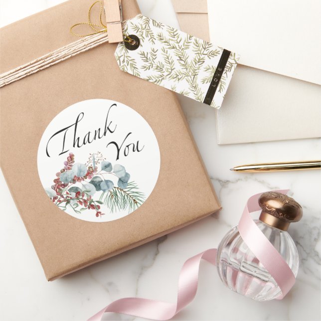 Baby it's cold outside evergreen thank you classic round sticker (Gifting)