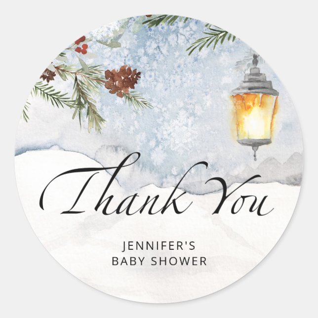 Baby it's cold outside evergreen thank you classic round sticker (Front)