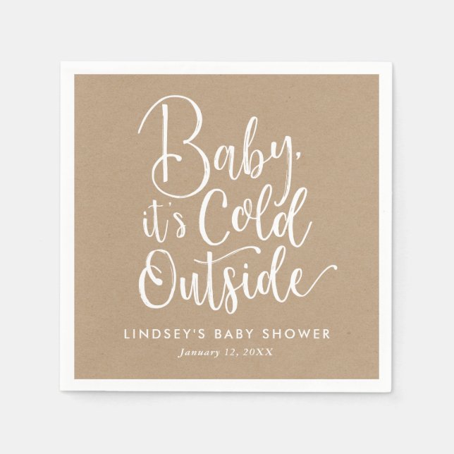 Baby It's Cold Outside Faux Kraft Baby Shower Napkin (Front)