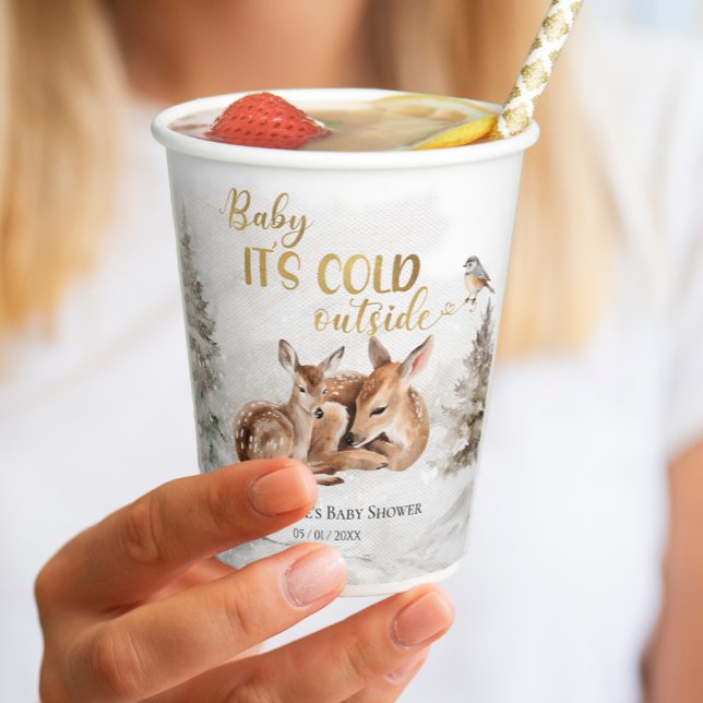 Baby it's cold outside Forest Deer Baby Shower  Paper Cups (Creator Uploaded)