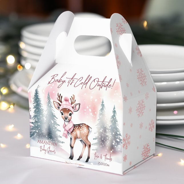 Baby it's cold outside girl baby deer baby shower favor box (Baby it's cold outside girl baby deer baby shower favor box winter baby shower favors pink baby deer)
