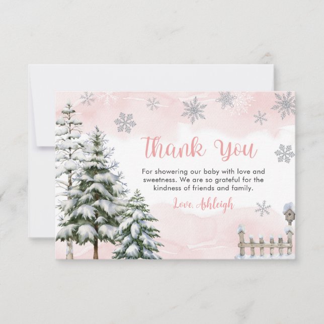 Baby it's Cold Outside Girl Baby Shower Thank You Card (Front)