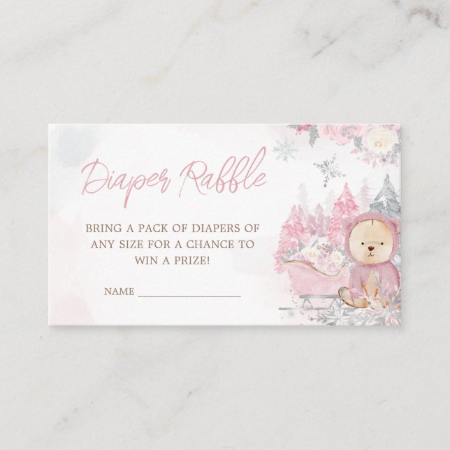 Baby It's Cold Outside Girl Bear Diaper Raffle Enclosure Card (Front)