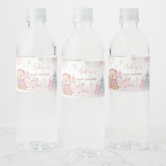 Baby Its Cold Outside Girl Bear Water Bottle Label (Bottles)