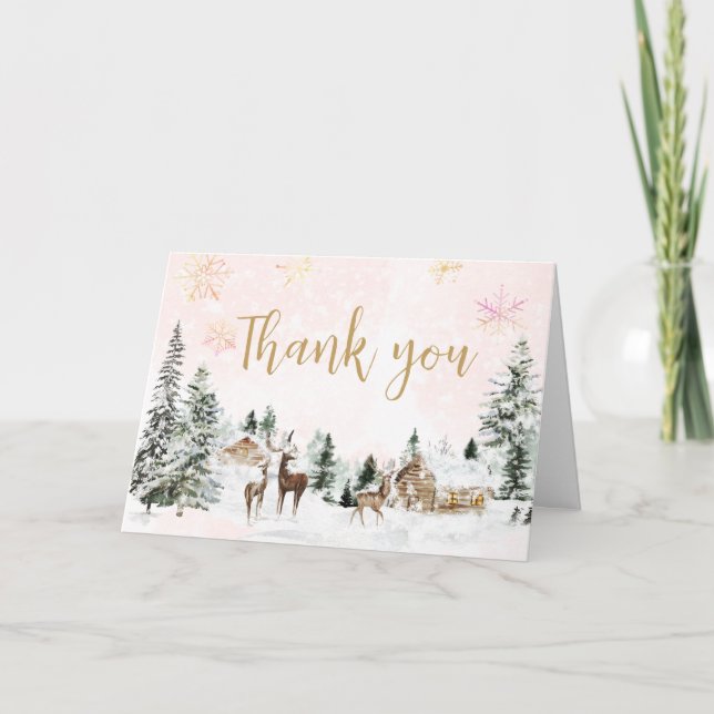 Baby It's Cold Outside Girl Winter Baby Shower Thank You Card (Front)