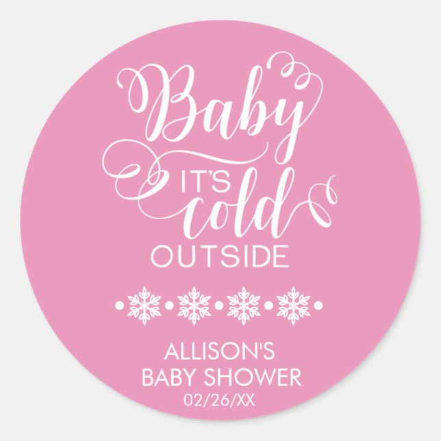 Baby It's Cold Outside Girls Baby Shower Sticker (Front)