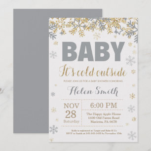 Baby its Cold Outside Gold and Grey Baby Shower Invitation