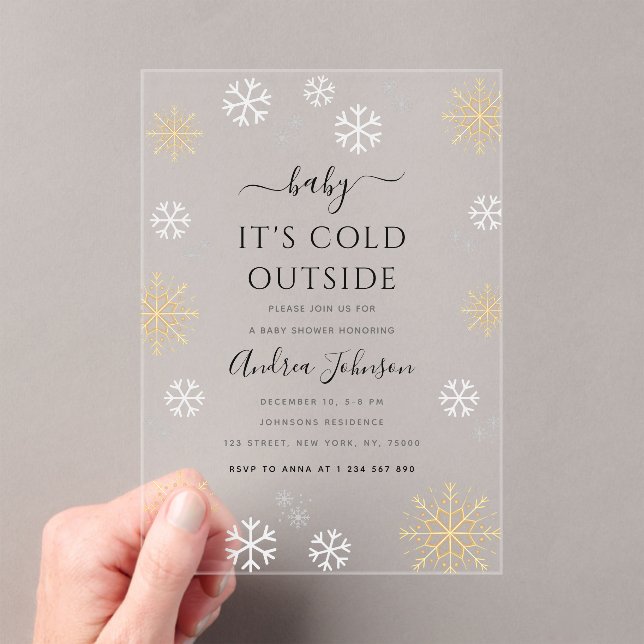Baby It's Cold Outside Gold Snowflake Baby Shower  Acrylic Invitations (Insitu (Handheld))