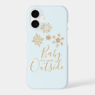 Baby it's Cold Outside Gold Snowflakes on Blue