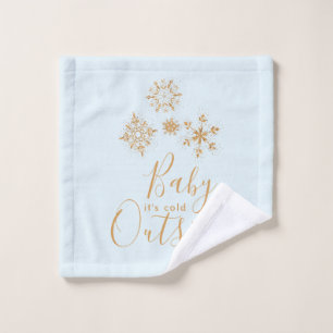 Baby it's Cold Outside Gold Snowflakes on Blue Bath Towel Set