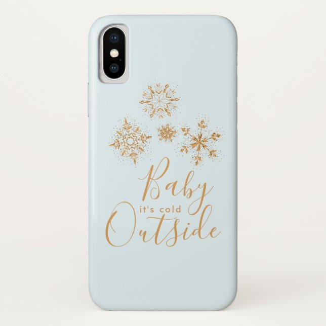 Baby it's Cold Outside Gold Snowflakes on Blue Case-Mate iPhone Case (Back)
