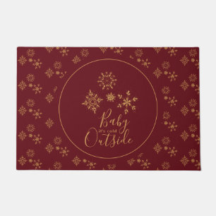 Baby it's Cold Outside Golden Snowflakes Doormat