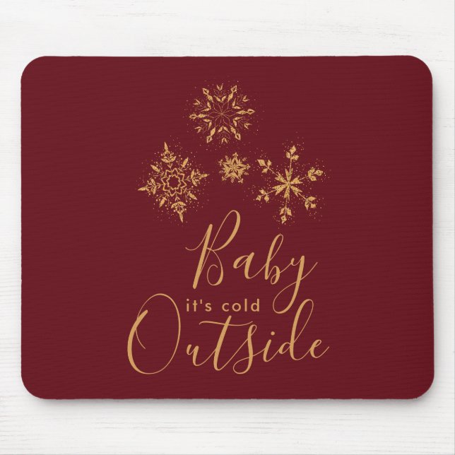 Baby it's Cold Outside Golden Snowflakes Mouse Pad (Front)