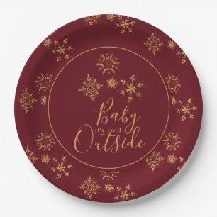 Baby it's Cold Outside Golden Snowflakes Paper Plate
