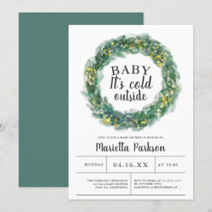 Baby it's cold outside green christmas baby shower invitation
