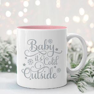 Baby Its Cold Outside Grey Script Holiday Two-Tone Coffee Mug