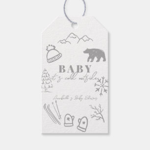 Baby It's Cold Outside Hand-drawn Gray Baby Shower Gift Tags