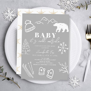 Baby It's Cold Outside Hand-drawn Grey Baby Shower Invitation