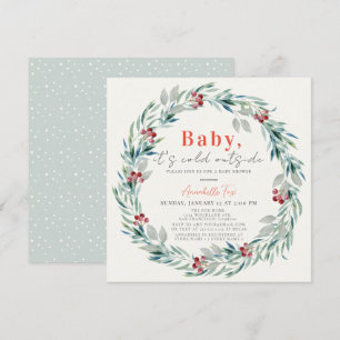 Baby It's Cold Outside Holiday Wreath Baby Shower Invitation