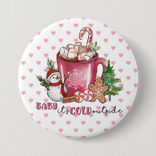 Baby It's Cold Outside Hot Cocoa Mug, Snowman 3 Inch Round Button