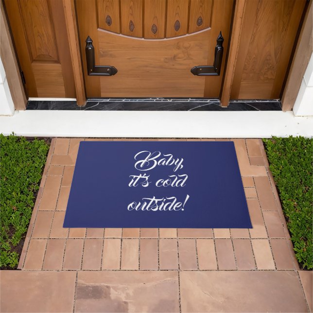 Baby it's cold outside navy blue white custom cute doormat (Outdoor)
