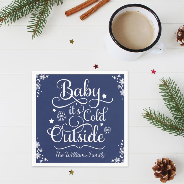 Baby Its Cold Outside Navy Personalized Holiday Napkin (Creator Uploaded)