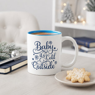Baby It's Cold Outside Navy Script Holiday Two-Tone Coffee Mug