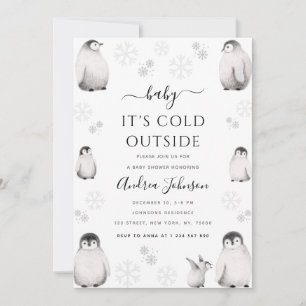 Baby It's Cold Outside Pencil Penguin Baby Shower Invitation