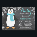 Baby its Cold Outside Penguin Aqua Baby Shower Invitation<br><div class="desc">Baby its Cold Outside Penguin Aqua Baby Shower Invitationn. Boy or Girl Baby Shower Invitation. Baby Penguin. Winter Holiday Baby Shower Invite. Aqua and White Snowflakes. Chalkboard Background. For further customization,  please click the "Customize it" button and use our design tool to modify this template.</div>