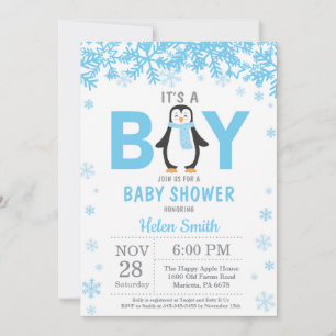 Baby its Cold Outside Penguin Boy Baby Shower Invitation