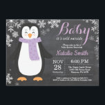 Baby its Cold Outside Penguin Girl Baby Shower Invitation<br><div class="desc">Baby its Cold Outside Penguin Girl Baby Shower Invitationn. Girl Baby Shower Invitation. Baby Penguin. Winter Holiday Baby Shower Invite. Purple and White Snowflakes. Chalkboard Background. For further customization,  please click the "Customize it" button and use our design tool to modify this template.</div>