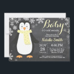 Baby its Cold Outside Penguin Yellow Baby Shower Invitation<br><div class="desc">Baby its Cold Outside Penguin Aqua Baby Shower Invitationn. Boy or Girl Baby Shower Invitation. Baby Penguin. Winter Holiday Baby Shower Invite. Yellow and White Snowflakes. Chalkboard Background. For further customization,  please click the "Customize it" button and use our design tool to modify this template.</div>