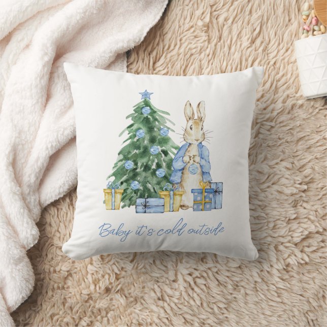 Baby it's cold outside Peter Rabbit Throw Pillow (Blanket)