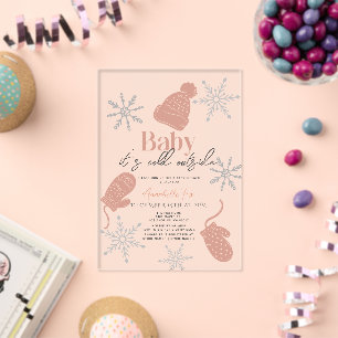 Baby It's Cold Outside Pink Beanie Baby Shower Acrylic Invitations