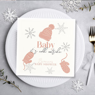 Baby It's Cold Outside Pink Beanie Baby Shower Napkin