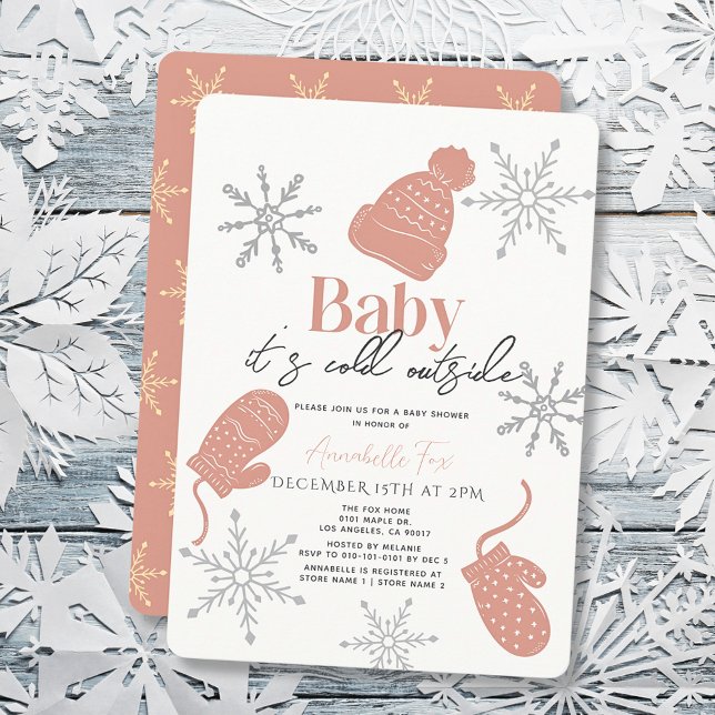 Baby Its Cold Outside Pink Beanie Girl Baby Shower Invitation (Creator Uploaded)