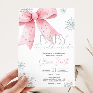 Baby Its Cold Outside Pink Bow Baby Shower Invitation