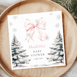 Baby It's Cold Outside Pink Bow Baby Shower Napkin