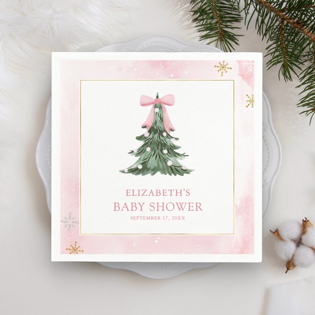 Baby It's Cold Outside Pink Bow Baby Shower Napkin (Creator Uploaded)