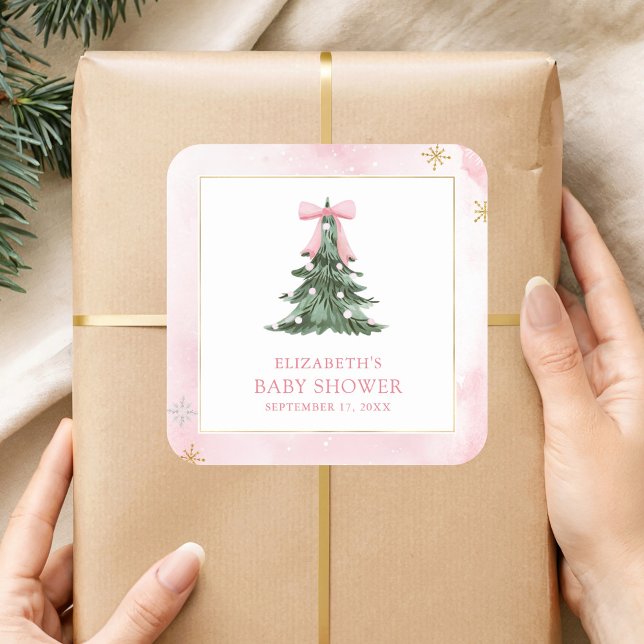 Baby It's Cold Outside Pink Bow Baby Shower Square Sticker (Creator Uploaded)