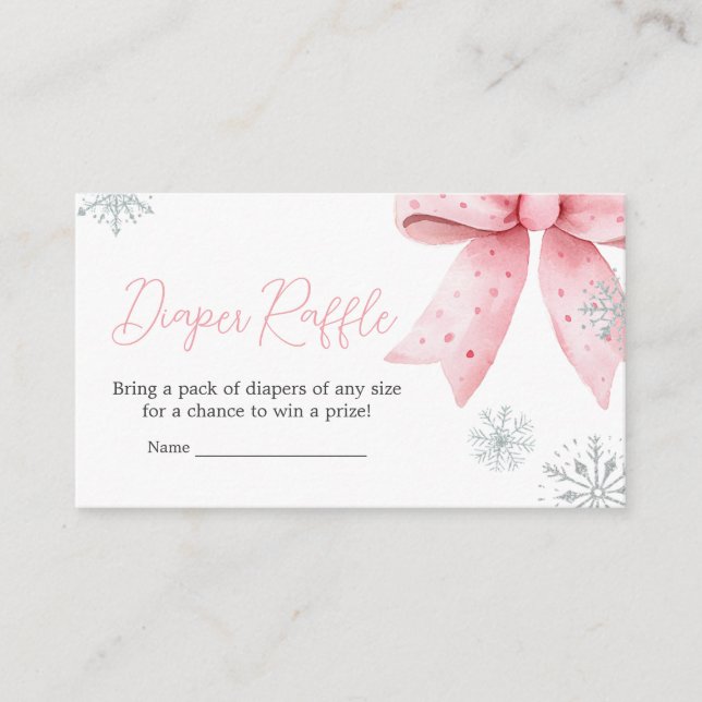 Baby Its Cold Outside Pink Bow Diaper Raffle Enclosure Card (Front)