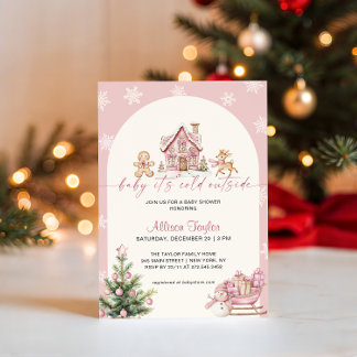Baby It's Cold Outside Pink Girl Baby Shower Invitation