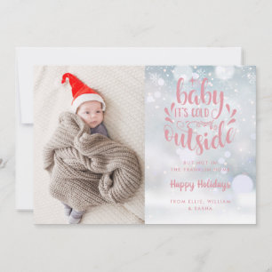 Baby Its Cold Outside Pink Girl Holiday Birth Anno Announcement
