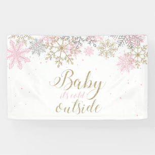 Baby It's Cold Outside pink gold glitter snowflake Banner