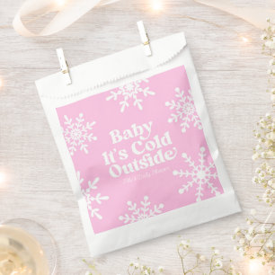 Baby It's Cold Outside Pink Snowflake Baby Shower Favour Bag
