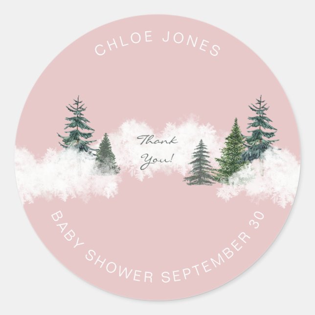 Baby it's Cold Outside Pink Thank You  Classic Round Sticker (Front)