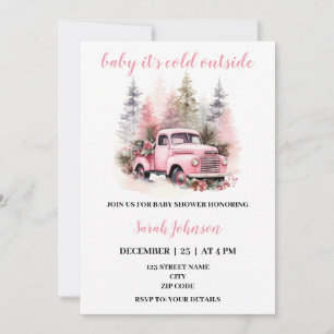 Baby it's cold outside pink truck baby shower invitation
