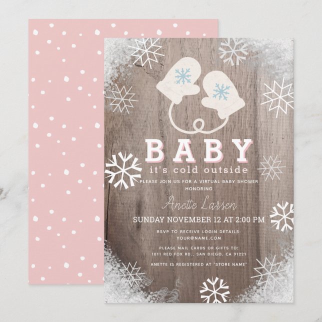 Baby Its Cold Outside Pink Virtual Baby Shower Invitation (Front/Back)